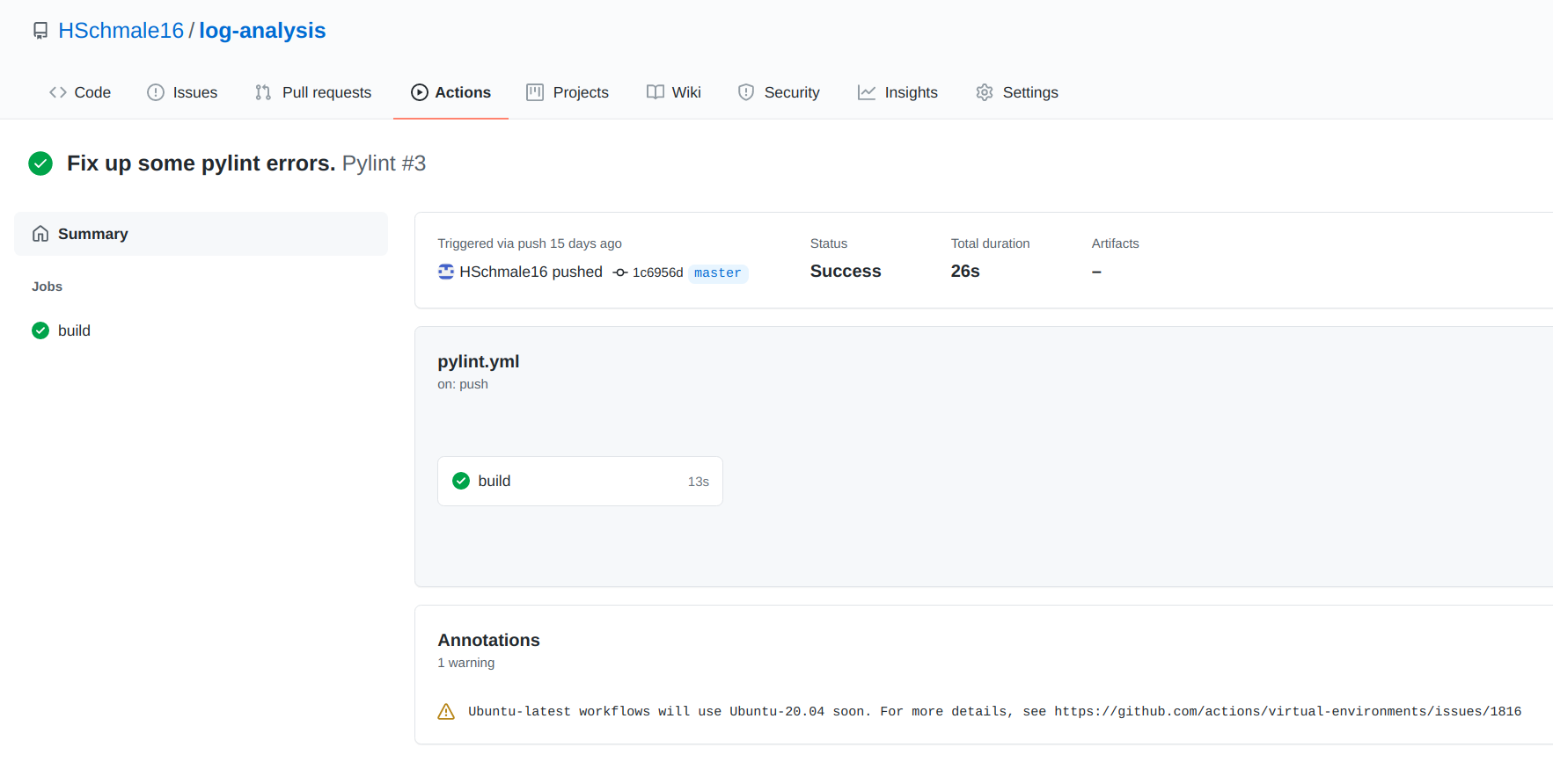 Github actions passing after fixing pylint
warnings